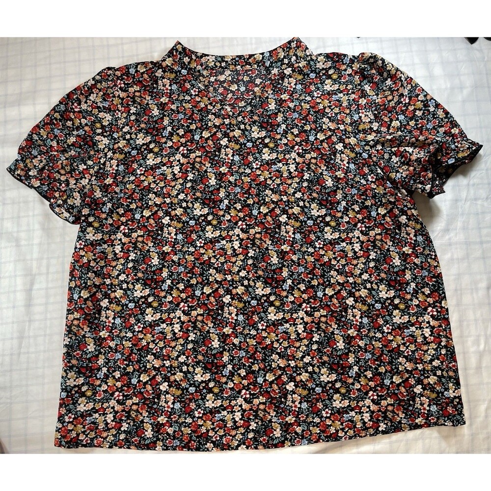 SHEIN Curve Floral V-Neck Blouse | Size 2XL | Boho Summer Top